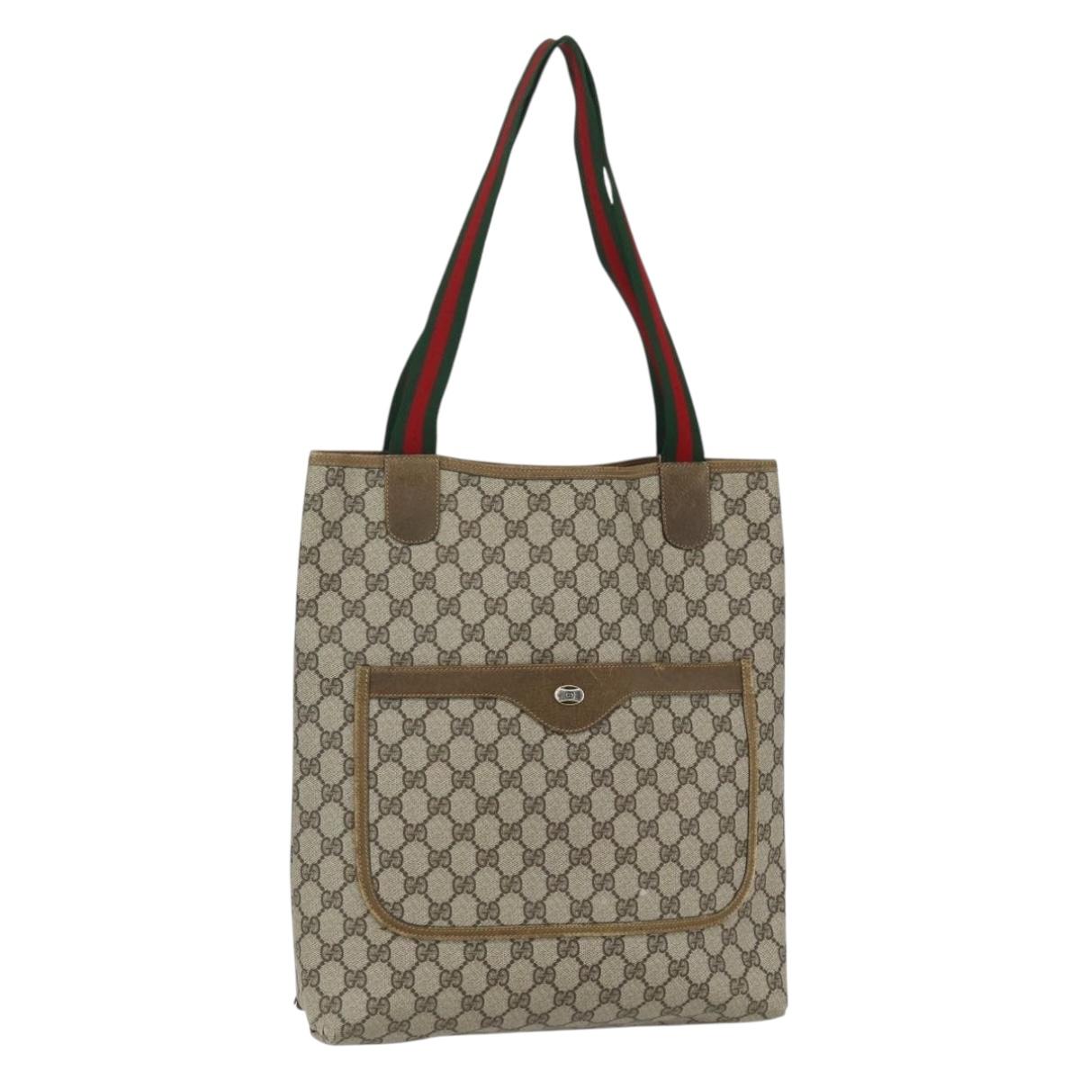 GUCCI GG Supreme Web Sherry Line Tote Bag PVC Beige Red 39 02 003 Auth 151523
