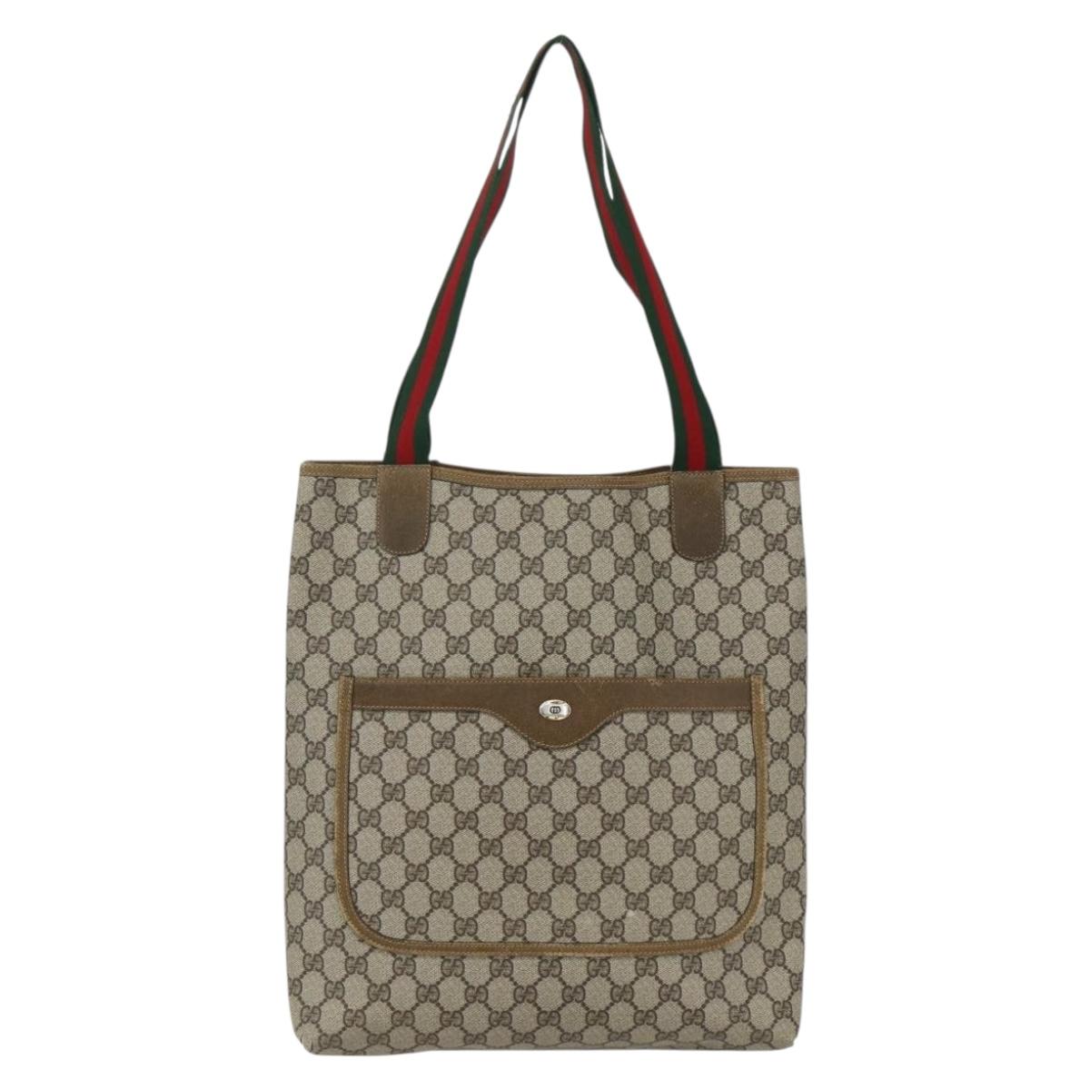 GUCCI GG Supreme Web Sherry Line Tote Bag PVC Beige Red 39 02 003 Auth 151523