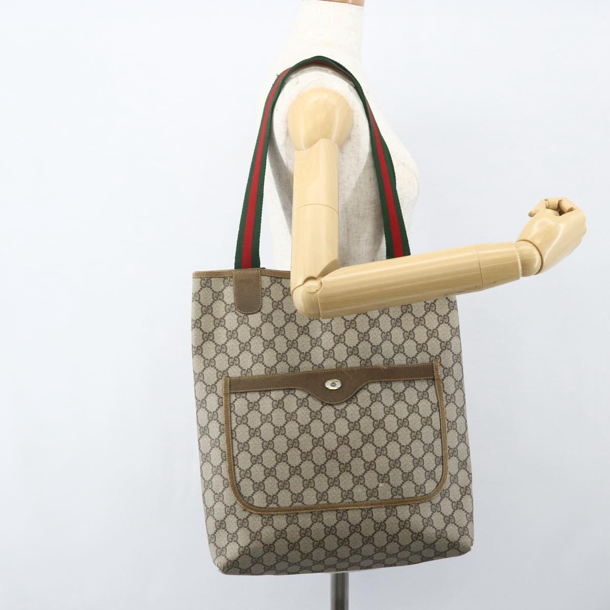 GUCCI GG Supreme Web Sherry Line Tote Bag PVC Beige Red 39 02 003 Auth 151523