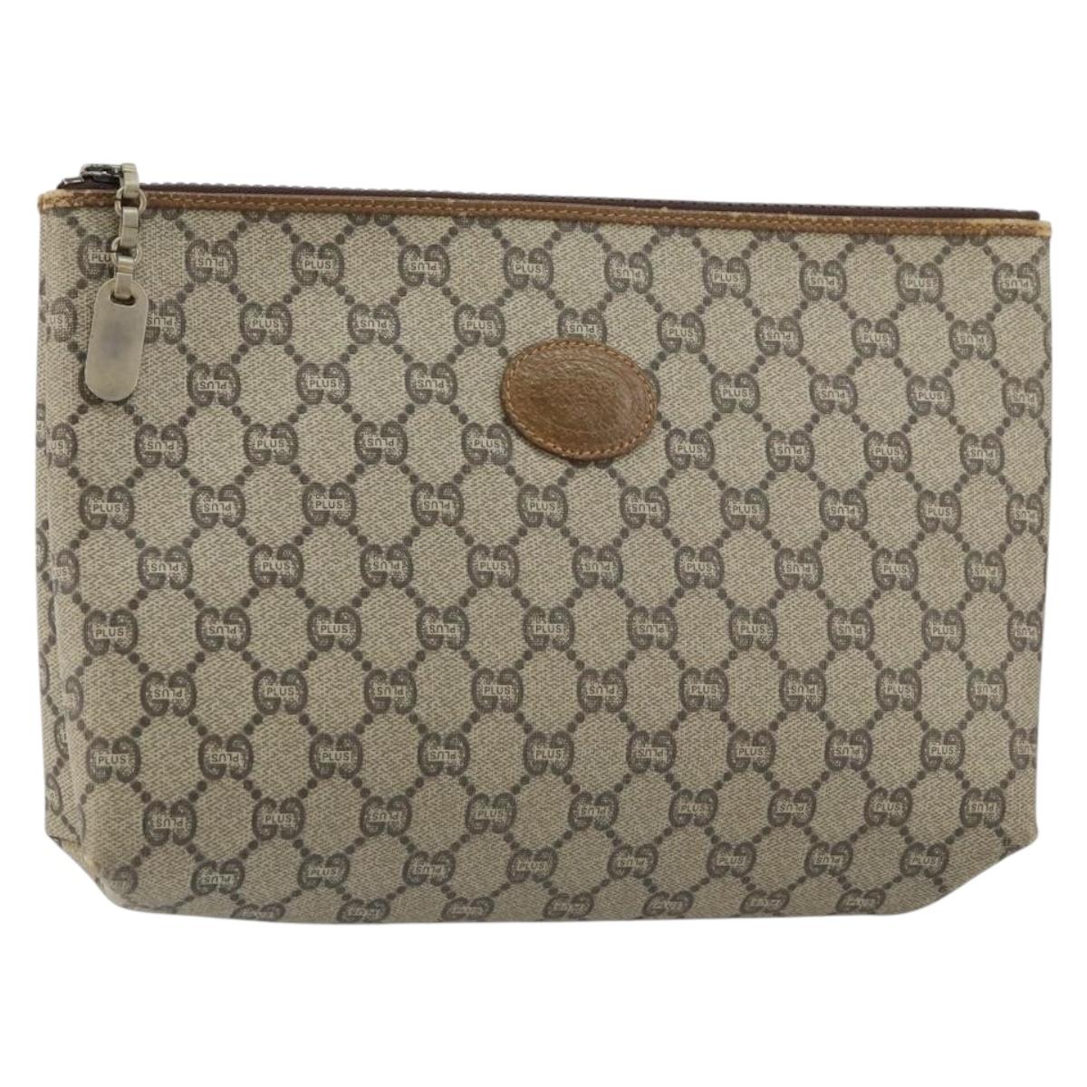 GUCCI GG Plus Supreme Clutch Bag PVC Beige Auth 151524