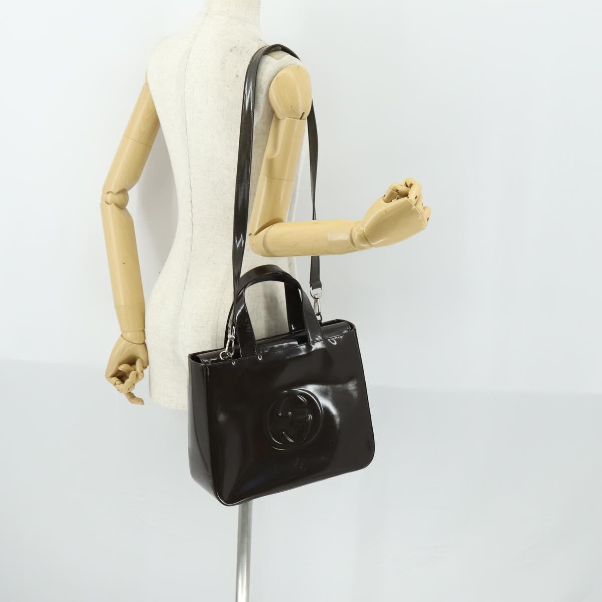 GUCCI Hand Bag Patent leather 2way Brown Silver 000 1013 0504 Auth 151528