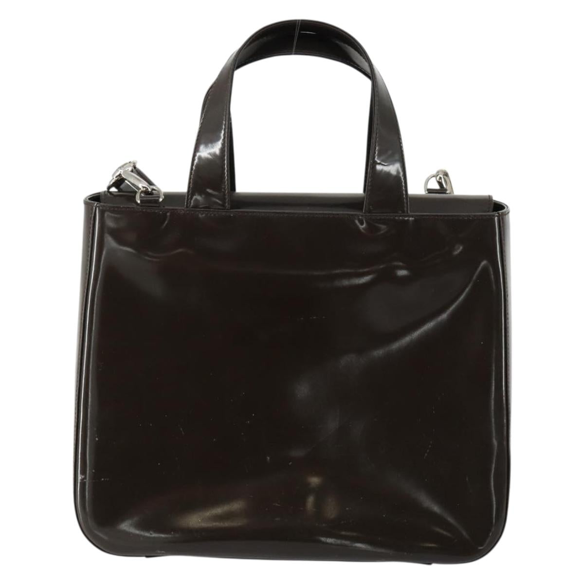 GUCCI Hand Bag Patent leather 2way Brown Silver 000 1013 0504 Auth 151528