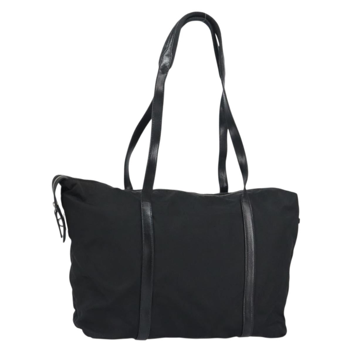 PRADA Tote Bag Nylon Black Silver Auth 151531