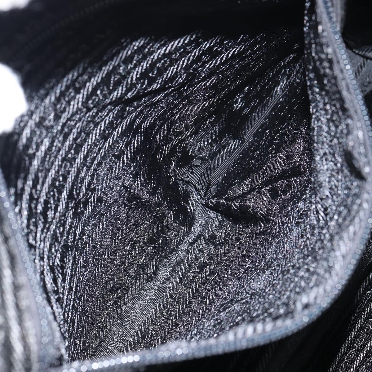 PRADA Tote Bag Nylon Black Silver Auth 151531