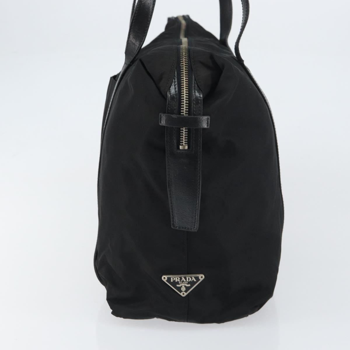 PRADA Tote Bag Nylon Black Silver Auth 151531