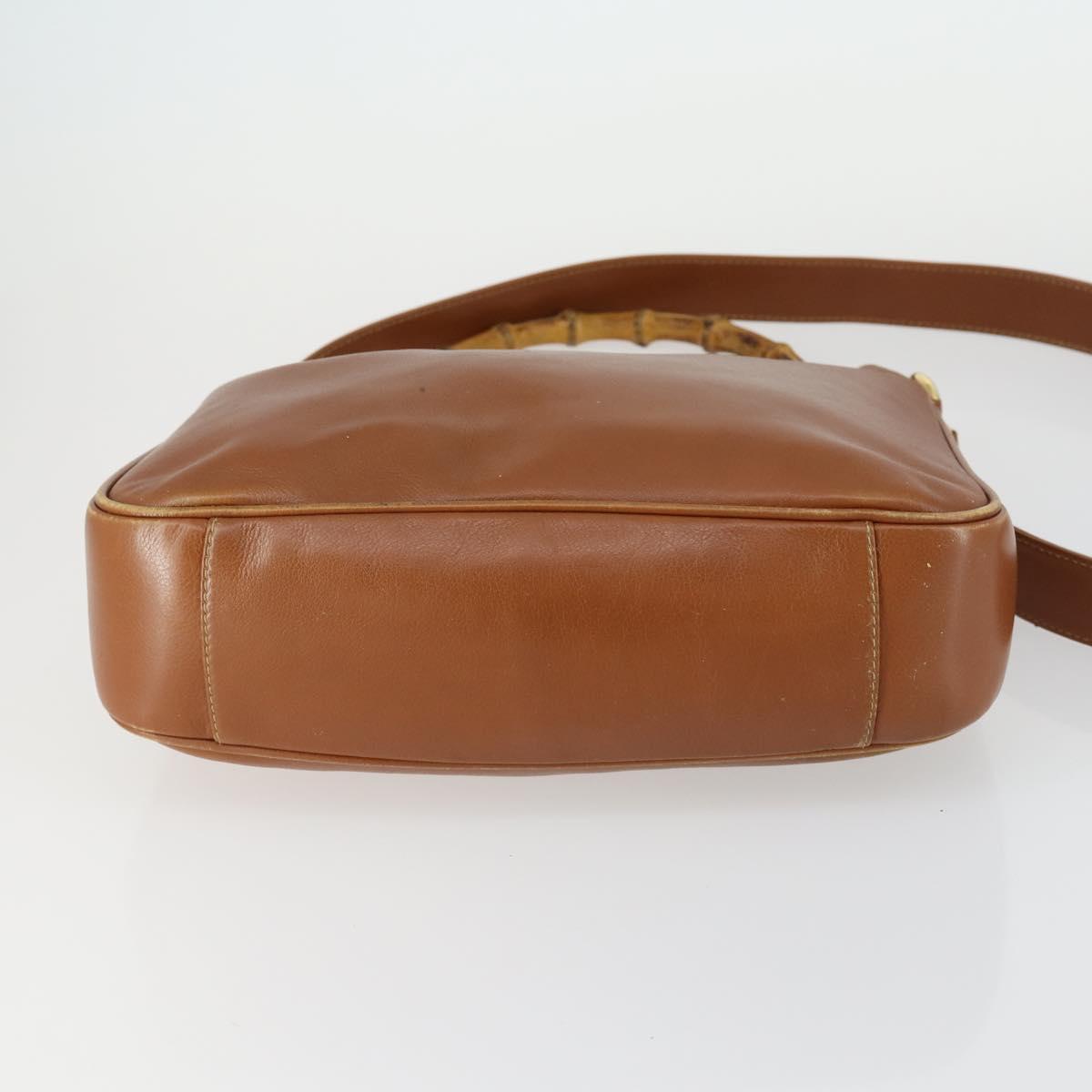 GUCCI Bamboo Shoulder Bag Leather 2way Brown Gold 001 2113 1638 Auth 151532