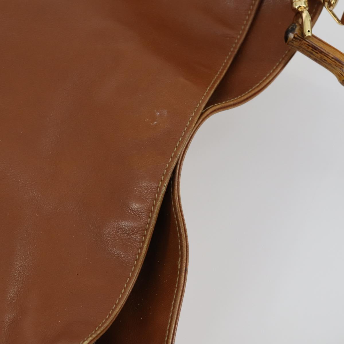 GUCCI Bamboo Shoulder Bag Leather 2way Brown Gold 001 2113 1638 Auth 151532