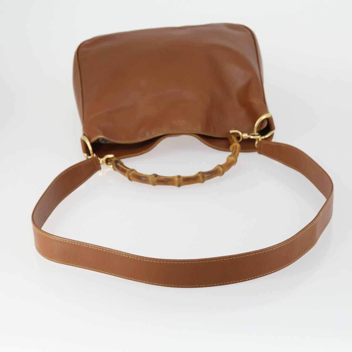 GUCCI Bamboo Shoulder Bag Leather 2way Brown Gold 001 2113 1638 Auth 151532