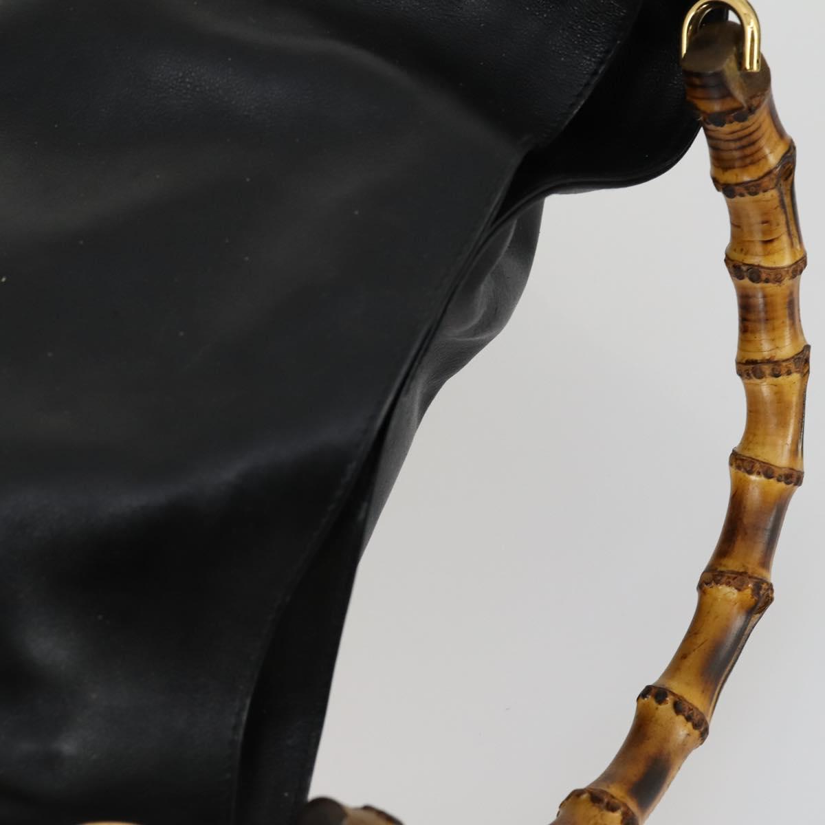 GUCCI Bamboo Shoulder Bag Leather 2way Black Gold 001 1577 2615 Auth 151534