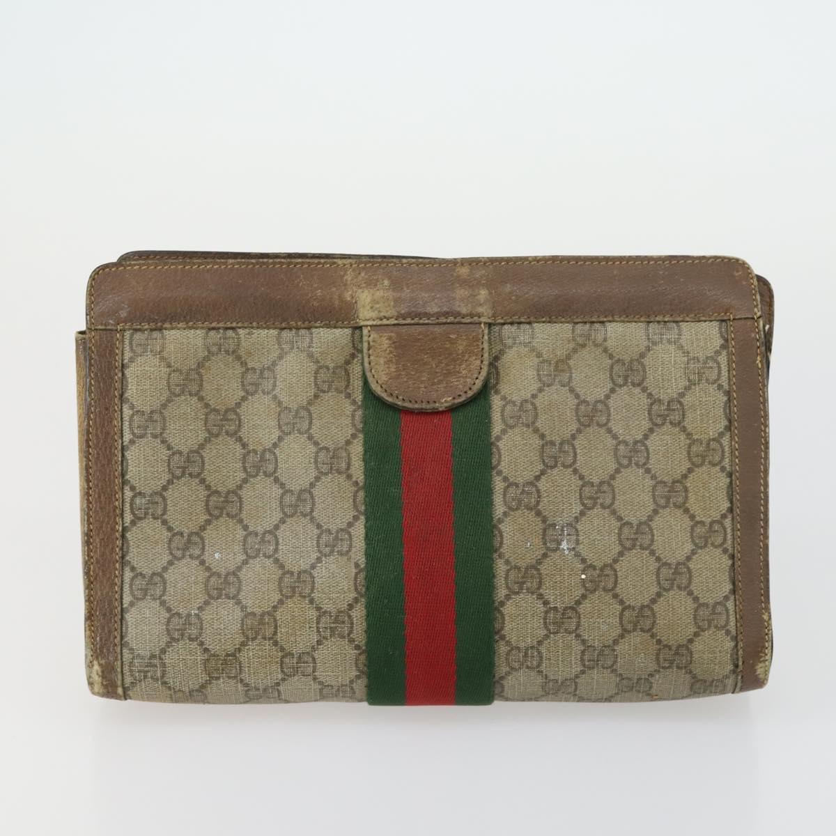 GUCCI GG Supreme Clutch Bag PVC 4 Set Beige Auth 151535