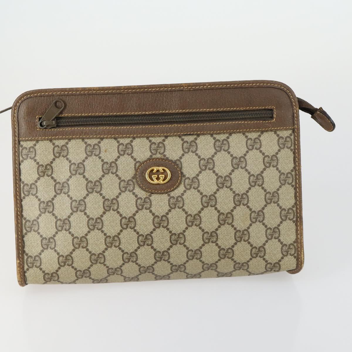 GUCCI GG Supreme Clutch Bag PVC 4 Set Beige Auth 151535