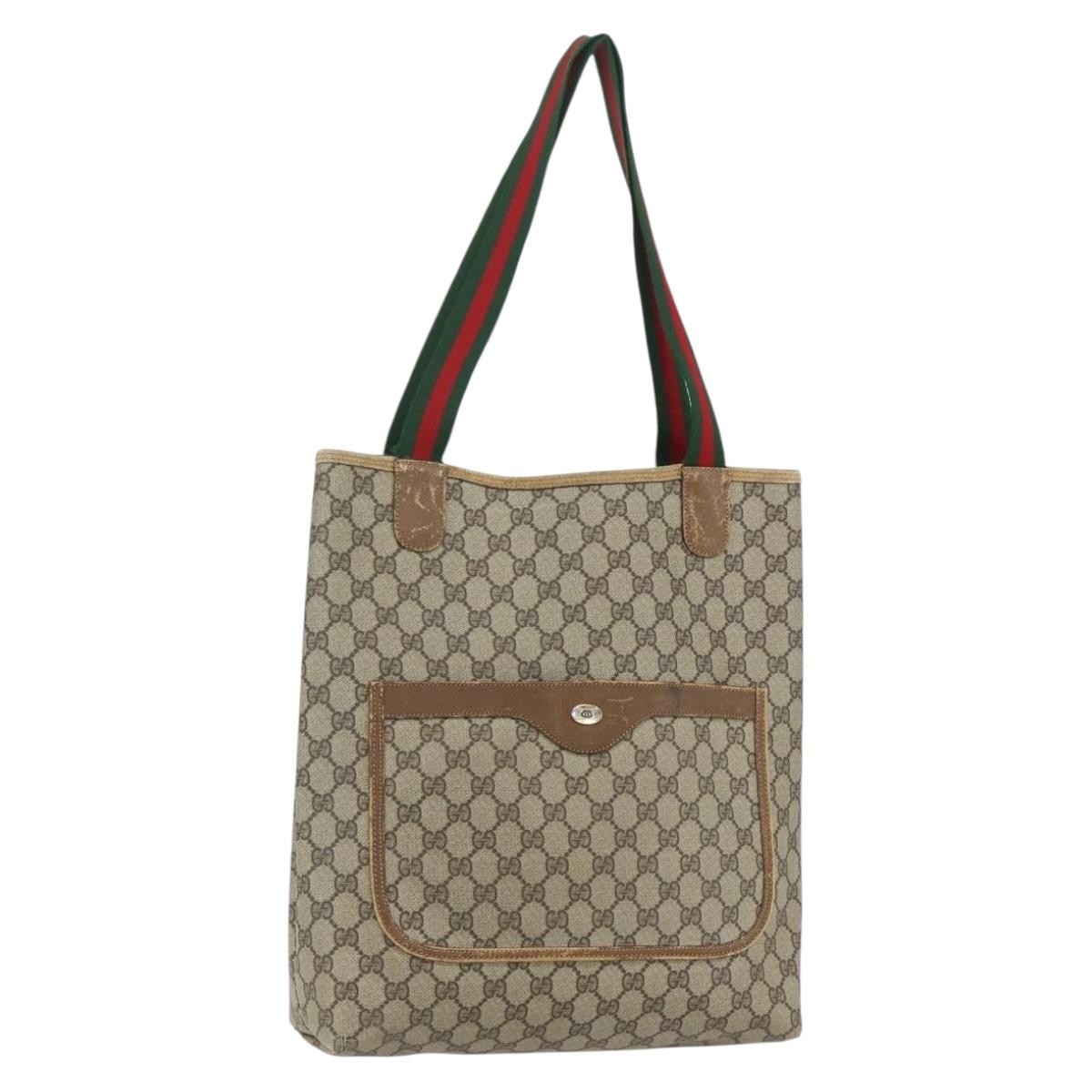 GUCCI GG Supreme Web Sherry Line Tote Bag PVC Beige Red 40 02 003 Auth 151539