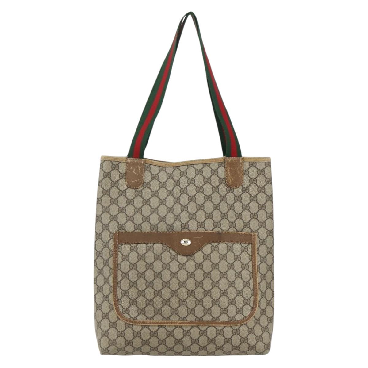 GUCCI GG Supreme Web Sherry Line Tote Bag PVC Beige Red 40 02 003 Auth 151539