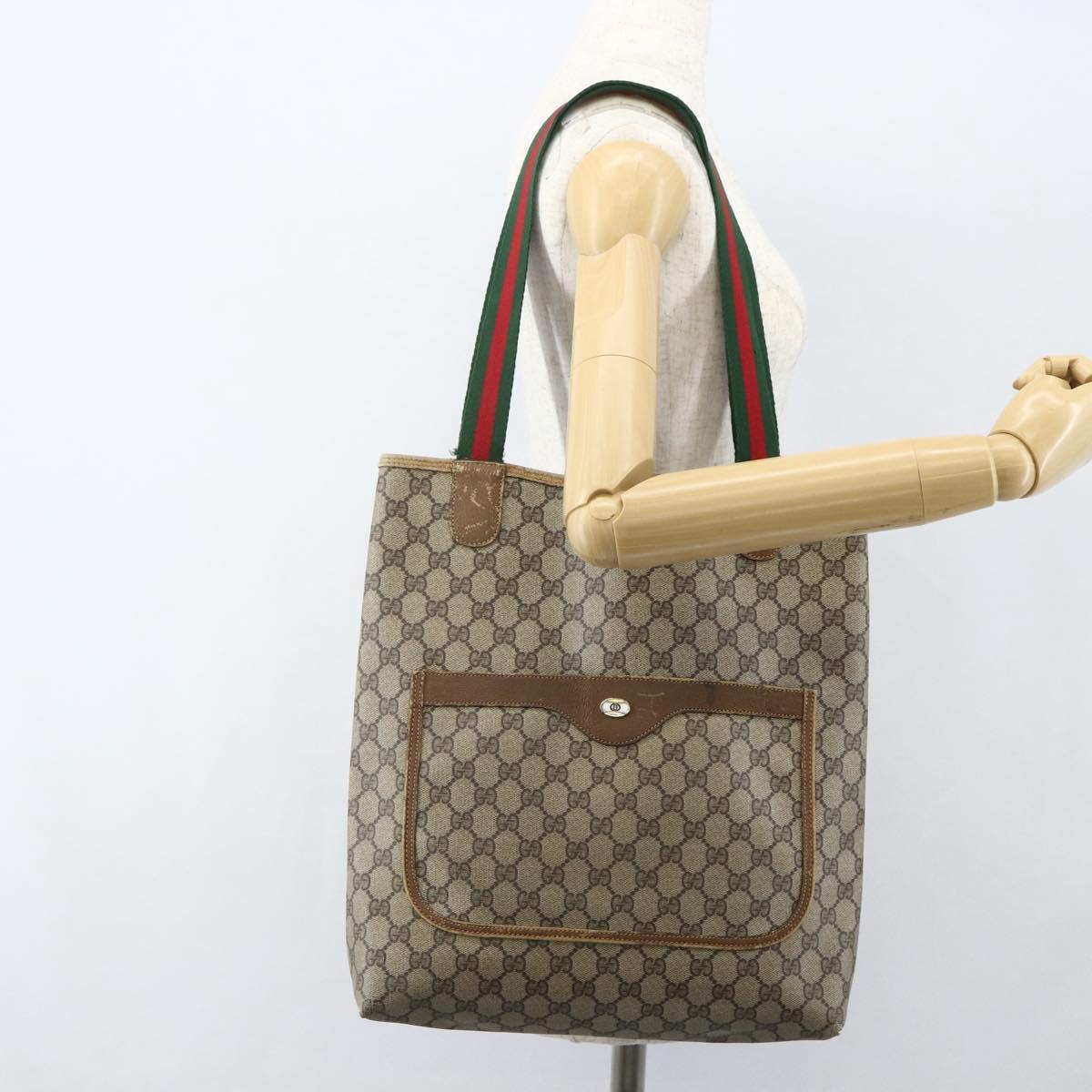 GUCCI GG Supreme Web Sherry Line Tote Bag PVC Beige Red 40 02 003 Auth 151539