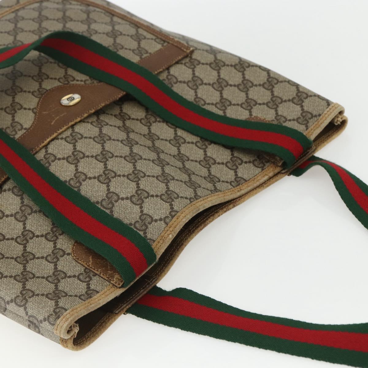 GUCCI GG Supreme Web Sherry Line Tote Bag PVC Beige Red 40 02 003 Auth 151539