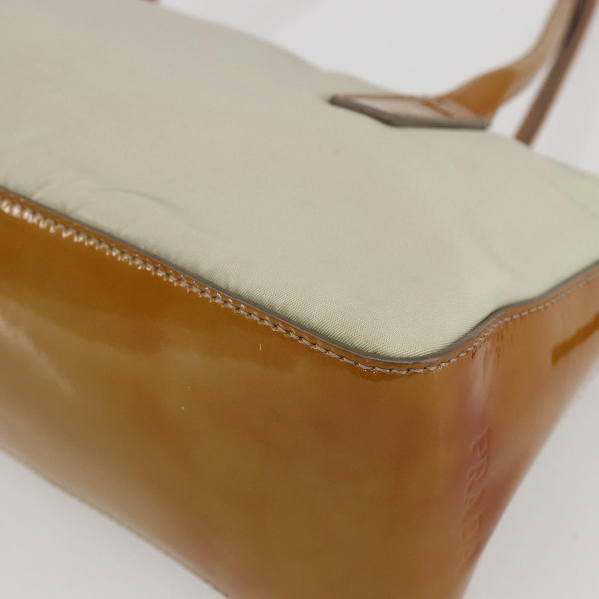 PRADA Hand Bag Nylon Beige Silver Auth 151542