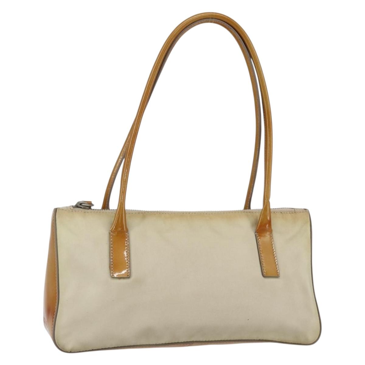 PRADA Hand Bag Nylon Beige Silver Auth 151542