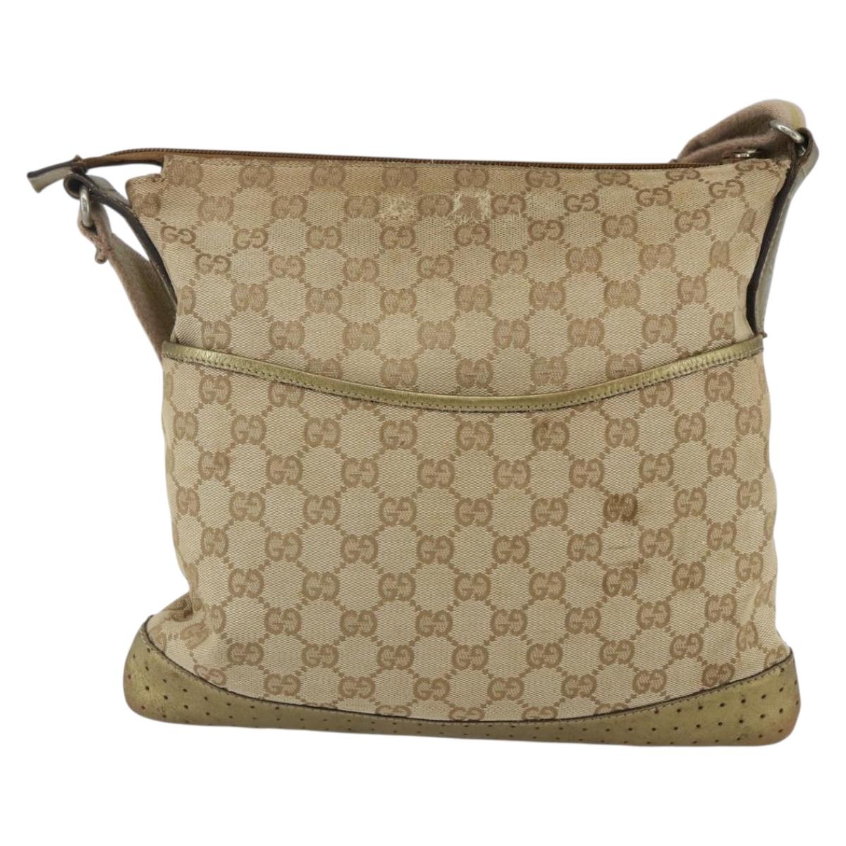 GUCCI GG Canvas Sherry Line Shoulder Bag Beige Gold 145857 Auth 151543