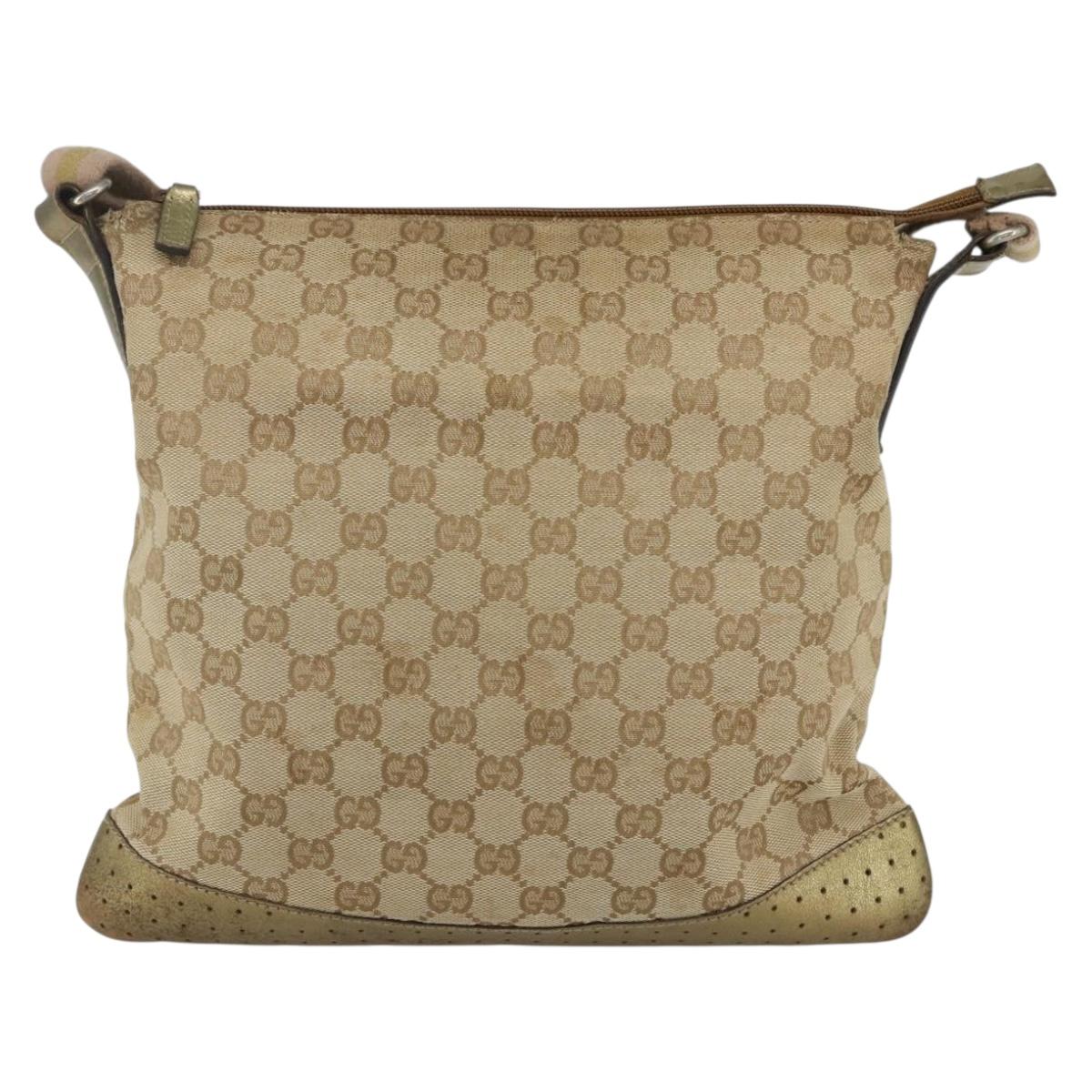GUCCI GG Canvas Sherry Line Shoulder Bag Beige Gold 145857 Auth 151543