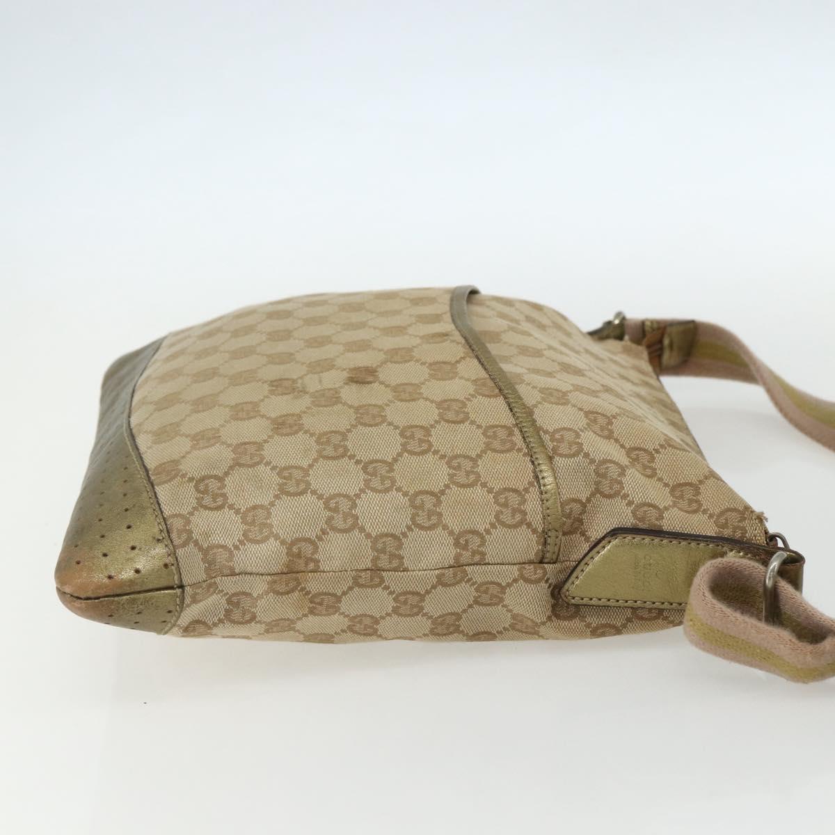 GUCCI GG Canvas Sherry Line Shoulder Bag Beige Gold 145857 Auth 151543