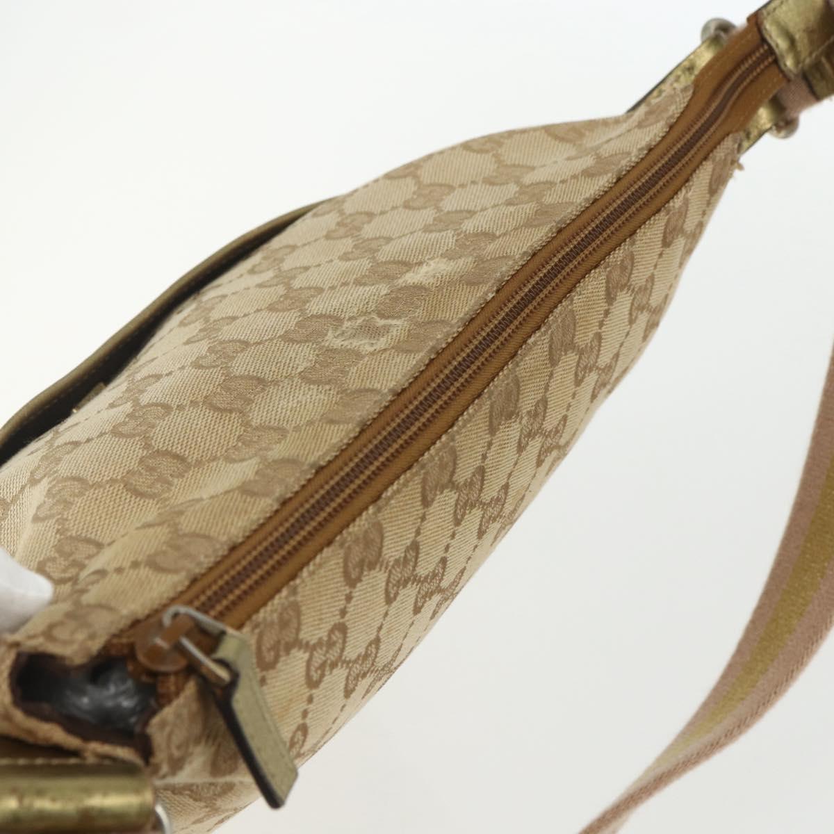 GUCCI GG Canvas Sherry Line Shoulder Bag Beige Gold 145857 Auth 151543