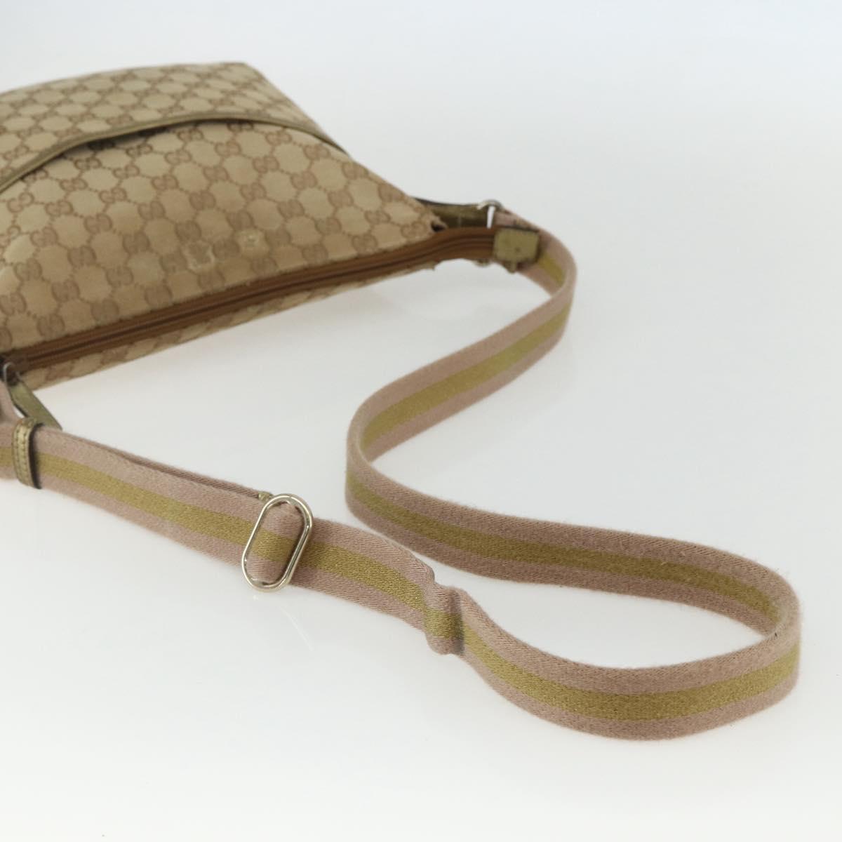 GUCCI GG Canvas Sherry Line Shoulder Bag Beige Gold 145857 Auth 151543