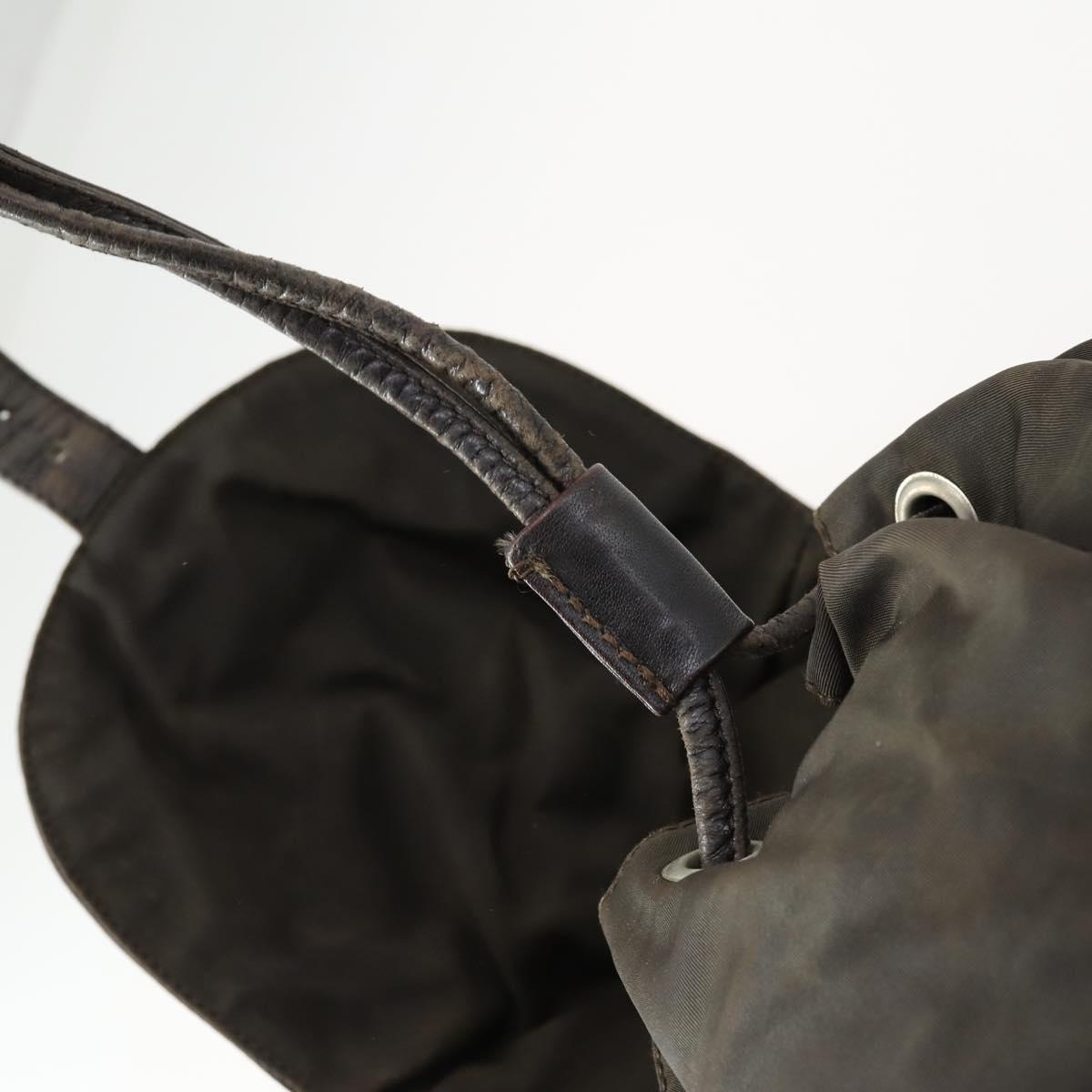 PRADA Backpack Nylon Brown Silver Auth 151544