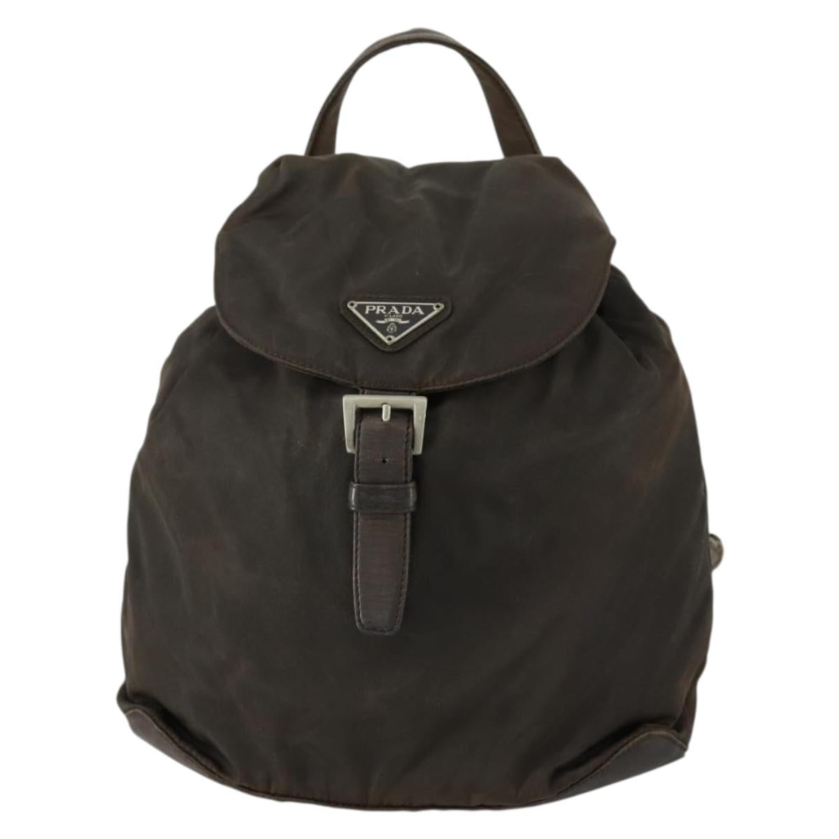 PRADA Backpack Nylon Brown Silver Auth 151544