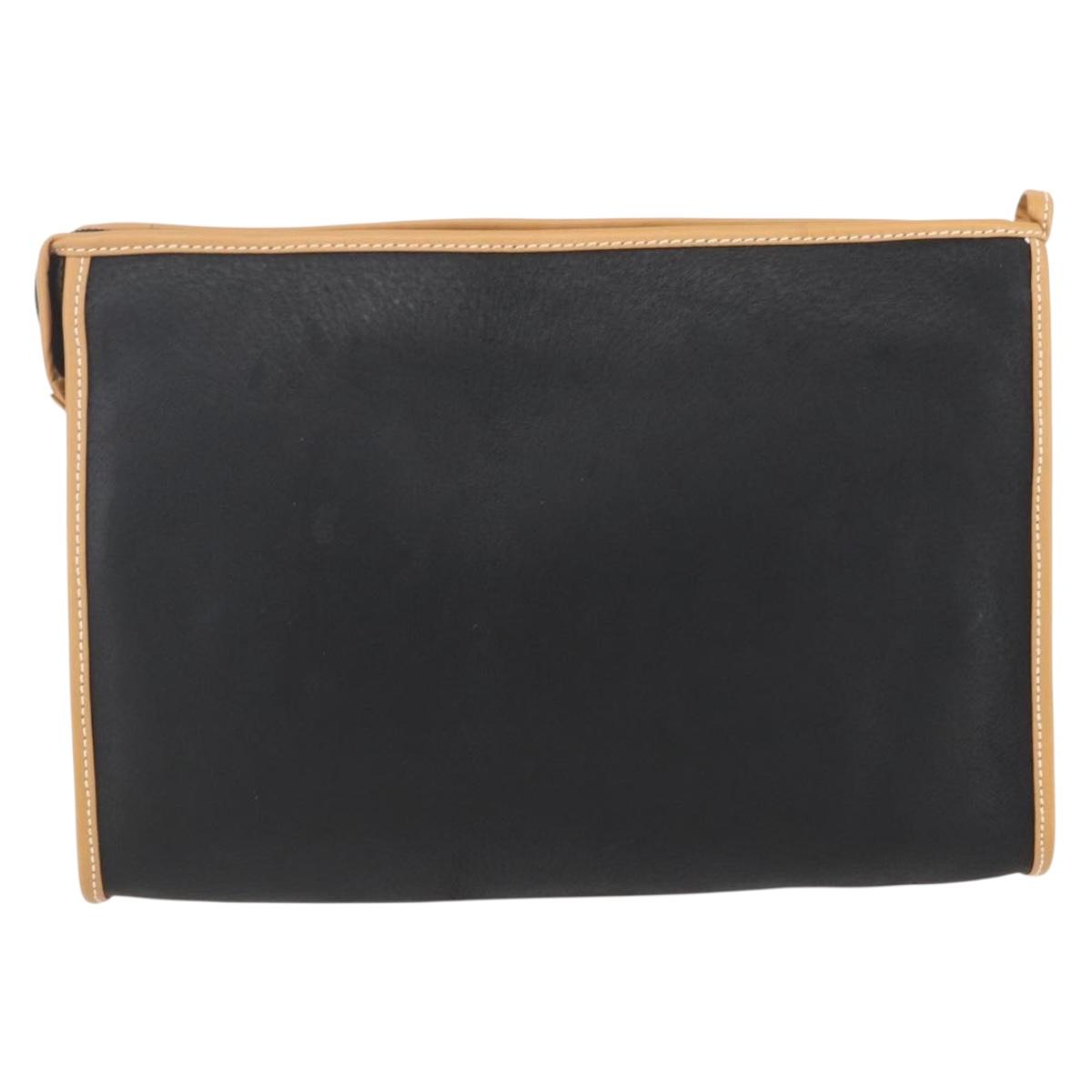 GUCCI Clutch Bag Leather Black Gold Auth 151548