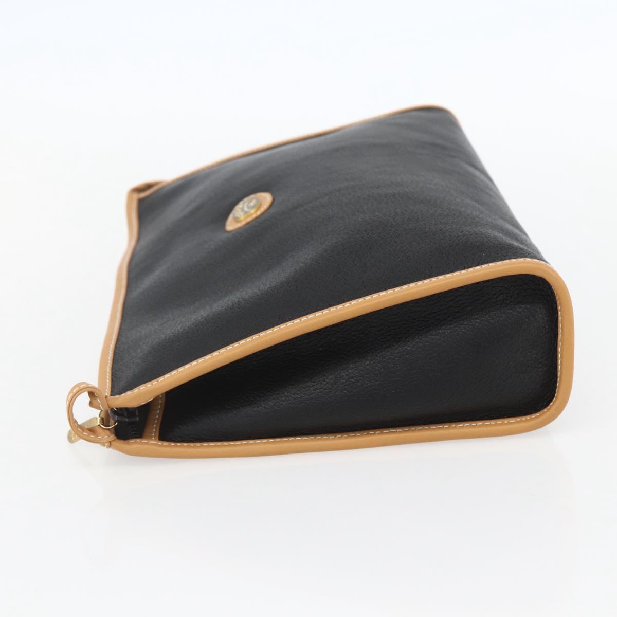 GUCCI Clutch Bag Leather Black Gold Auth 151548
