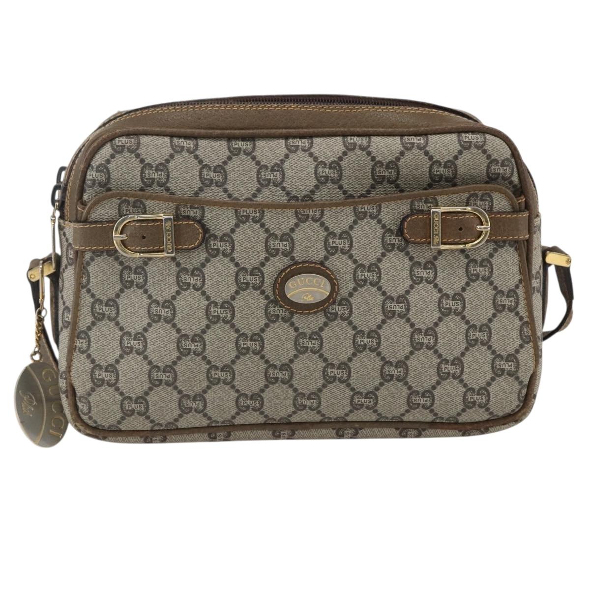 GUCCI GG Plus Supreme Shoulder Bag PVC Leather Beige Gold Auth 151550