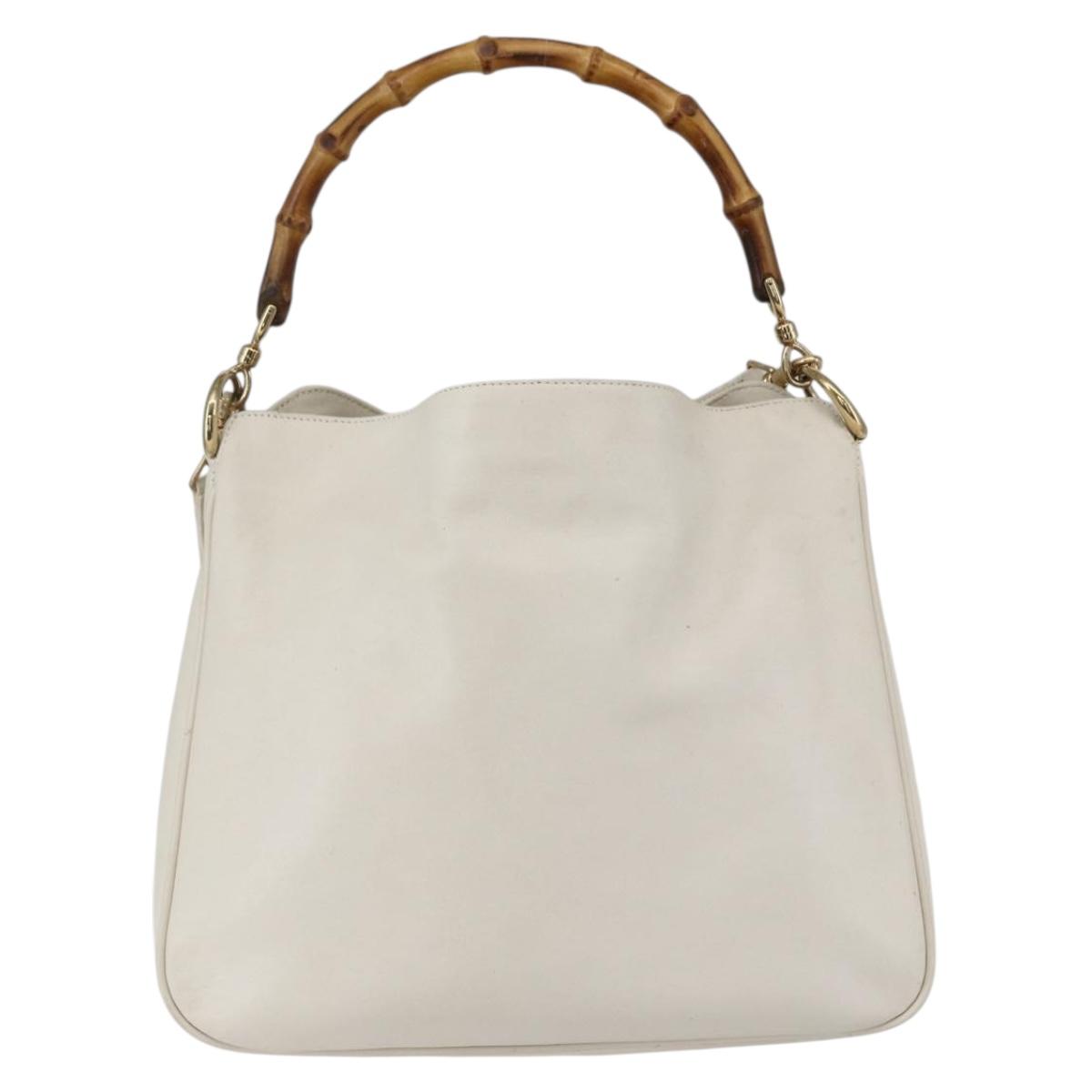GUCCI Bamboo Shoulder Bag Leather 2way White Gold 001 3444 1638 Auth 151551