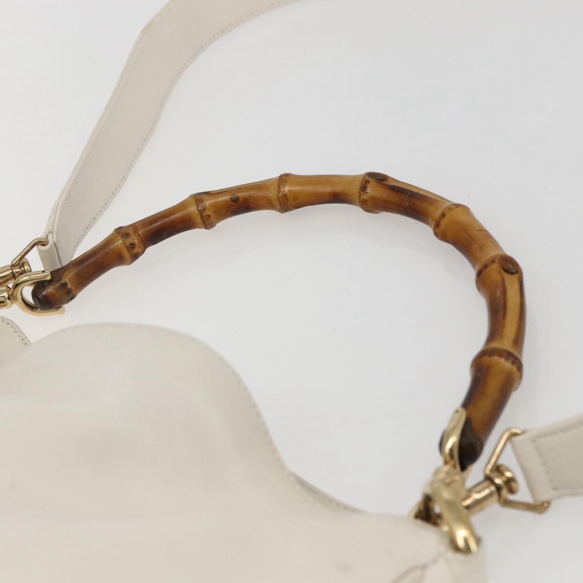 GUCCI Bamboo Shoulder Bag Leather 2way White Gold 001 3444 1638 Auth 151551