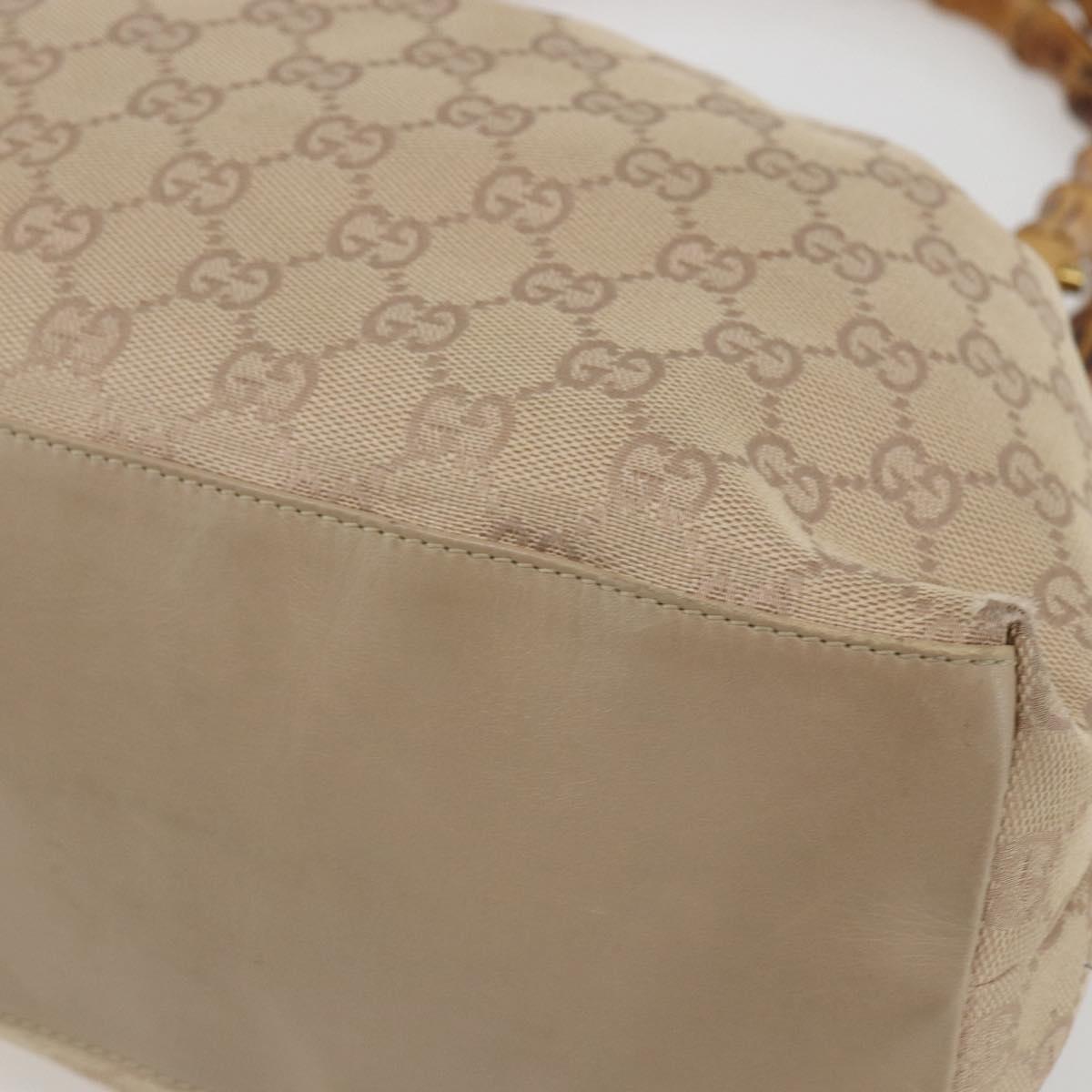 GUCCI GG Canvas Bamboo Shoulder Bag Beige Gold Auth 151554