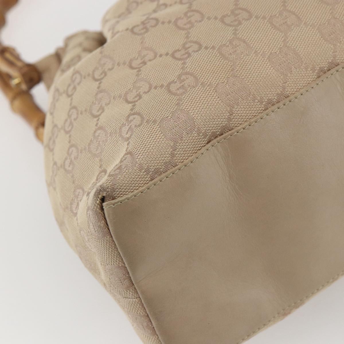 GUCCI GG Canvas Bamboo Shoulder Bag Beige Gold Auth 151554
