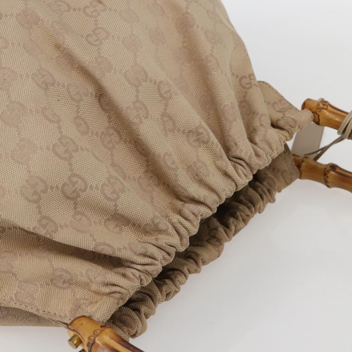 GUCCI GG Canvas Bamboo Shoulder Bag Beige Gold Auth 151554