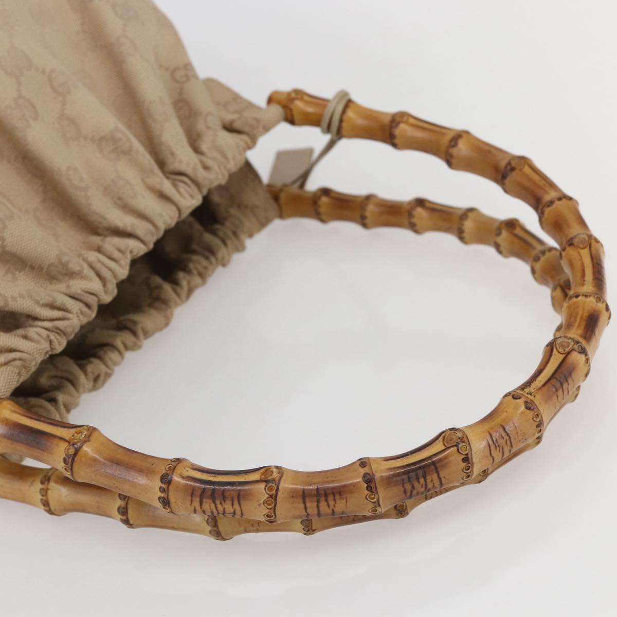 GUCCI GG Canvas Bamboo Shoulder Bag Beige Gold Auth 151554