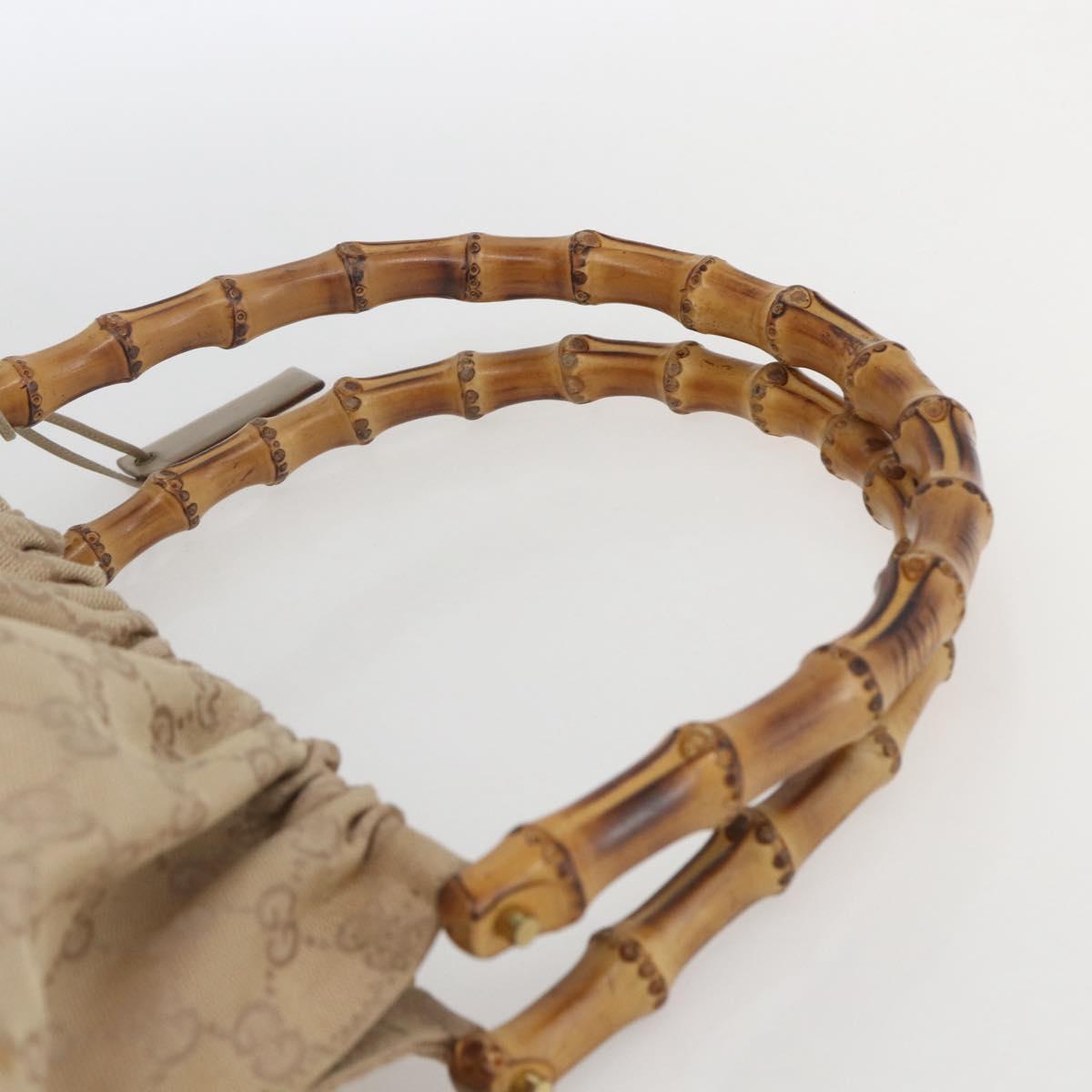 GUCCI GG Canvas Bamboo Shoulder Bag Beige Gold Auth 151554