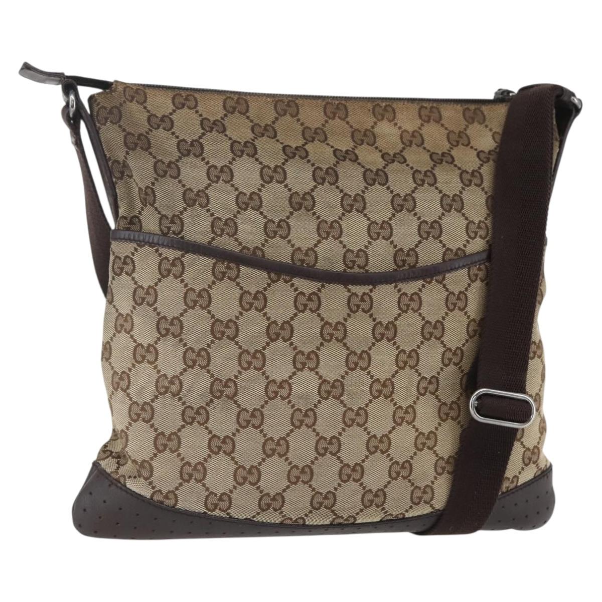 GUCCI GG Canvas Shoulder Bag Beige Silver 145857 Auth 151556