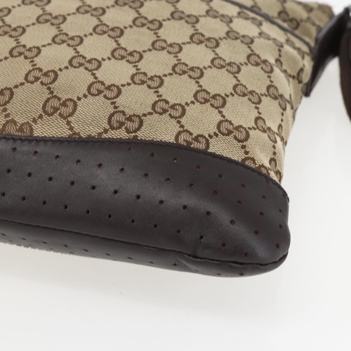 GUCCI GG Canvas Shoulder Bag Beige Silver 145857 Auth 151556