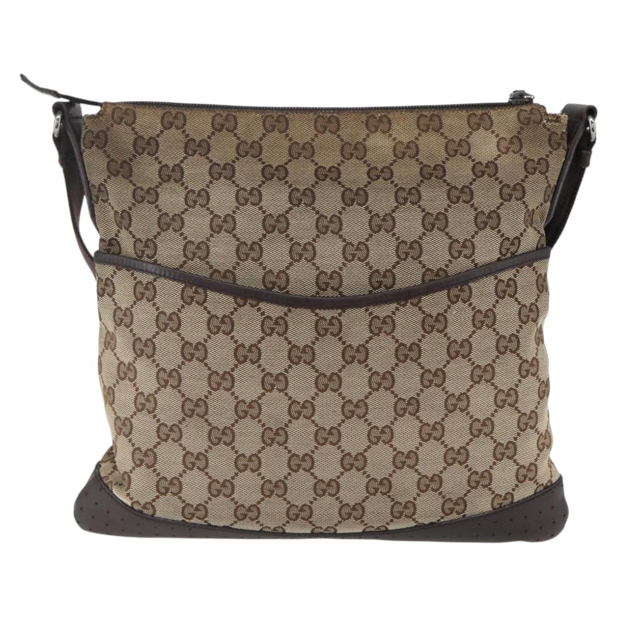 GUCCI GG Canvas Shoulder Bag Beige Silver 145857 Auth 151556