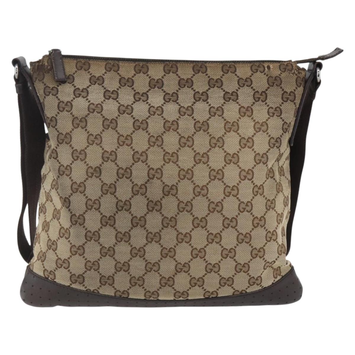 GUCCI GG Canvas Shoulder Bag Beige Silver 145857 Auth 151556