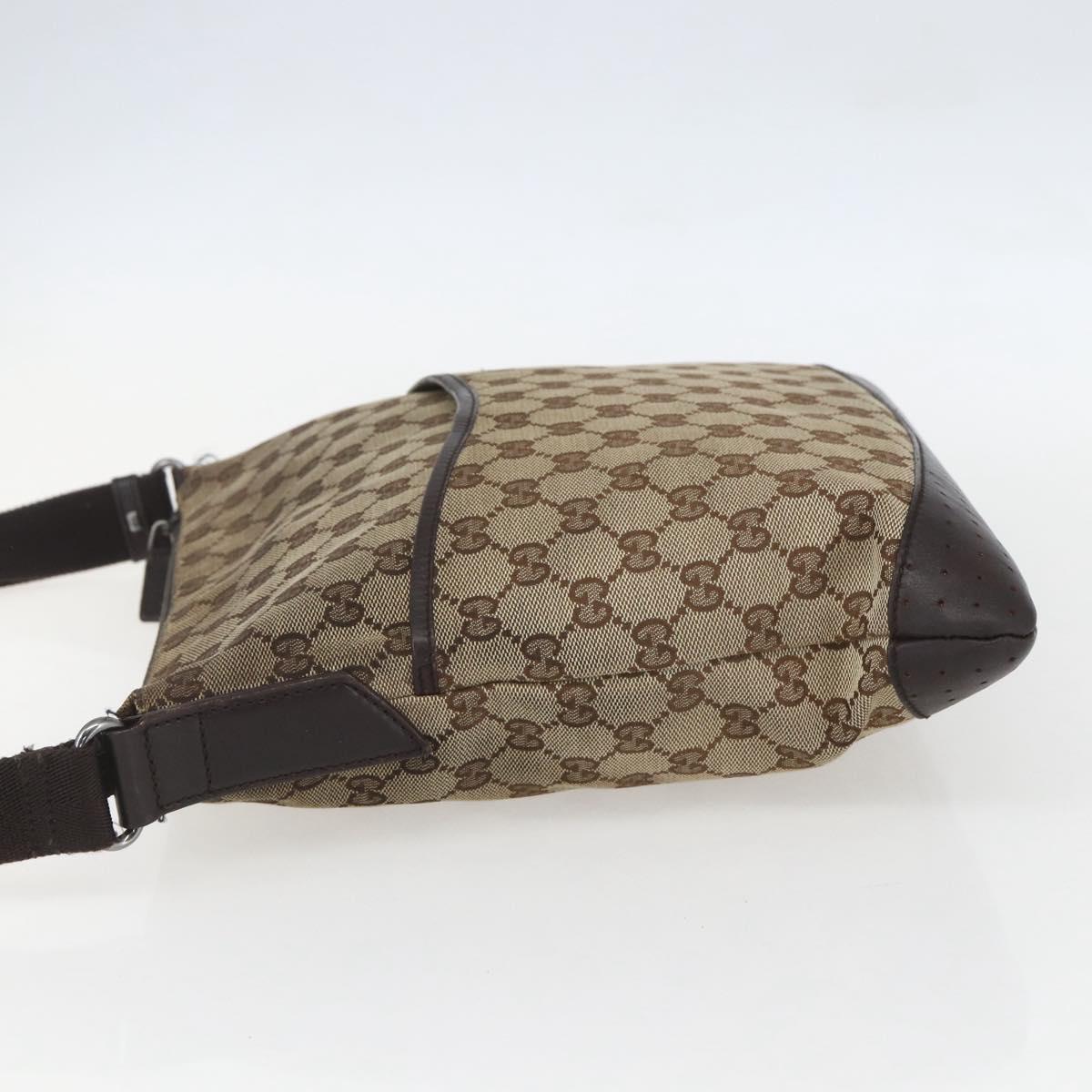 GUCCI GG Canvas Shoulder Bag Beige Silver 145857 Auth 151556
