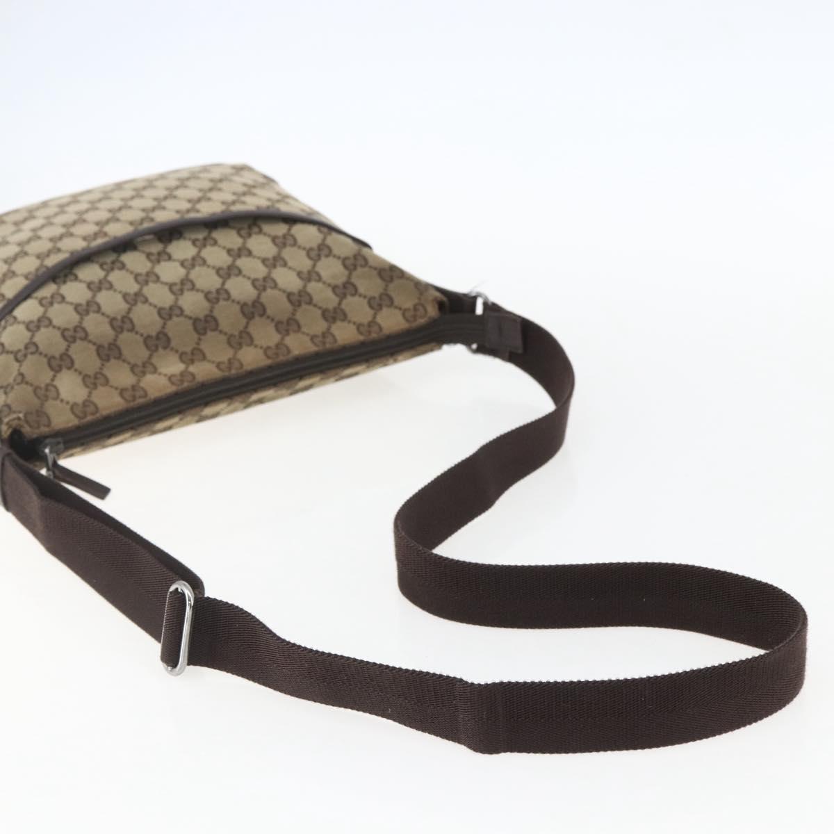 GUCCI GG Canvas Shoulder Bag Beige Silver 145857 Auth 151556