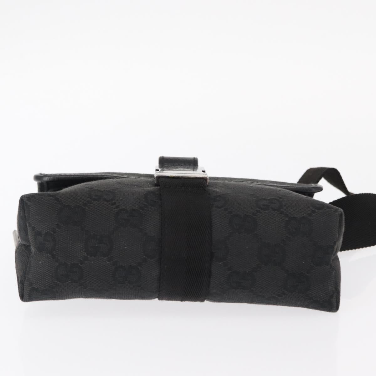 GUCCI GG Canvas Waist Bag Black Silver 131236 Auth 151557