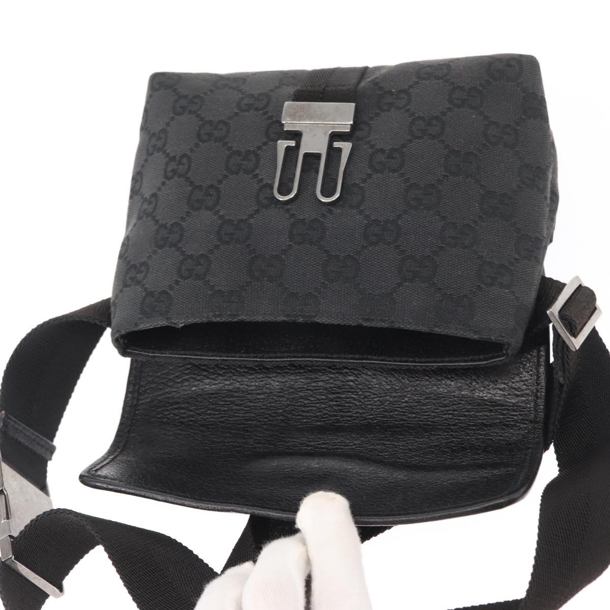 GUCCI GG Canvas Waist Bag Black Silver 131236 Auth 151557
