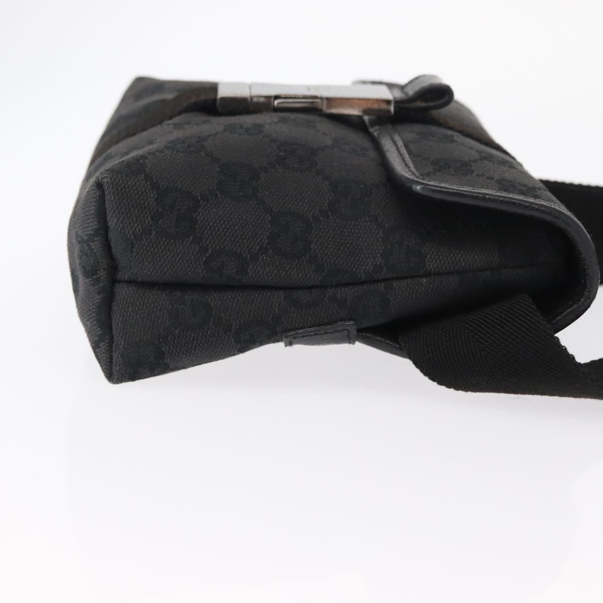 GUCCI GG Canvas Waist Bag Black Silver 131236 Auth 151557