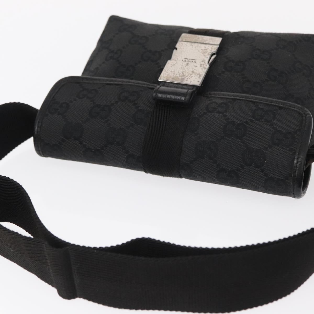 GUCCI GG Canvas Waist Bag Black Silver 131236 Auth 151557