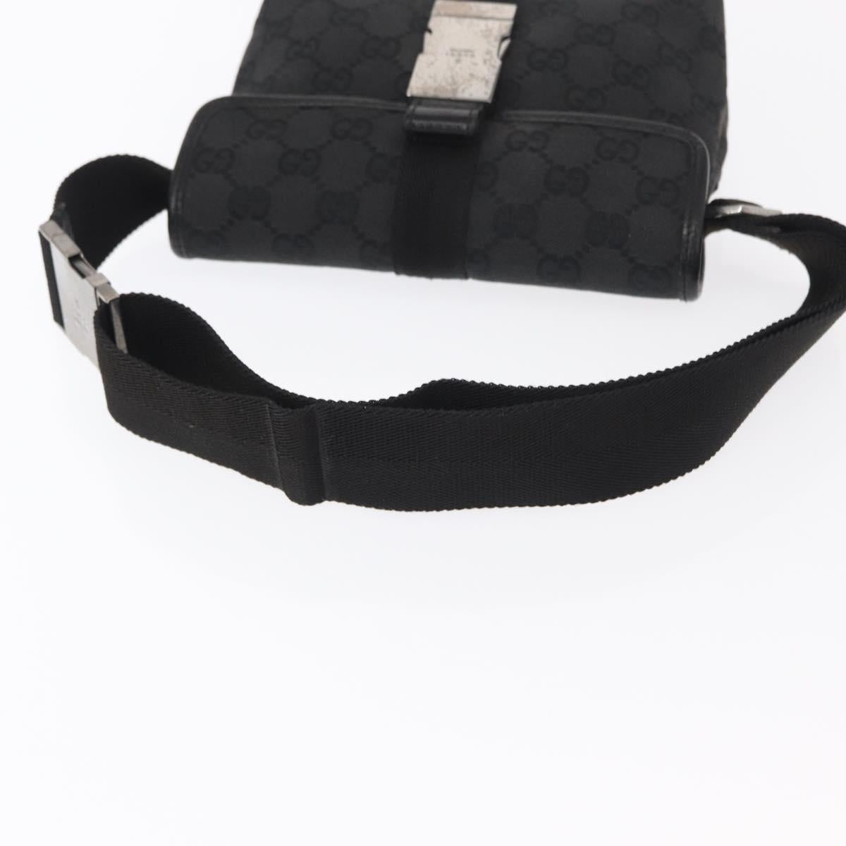 GUCCI GG Canvas Waist Bag Black Silver 131236 Auth 151557