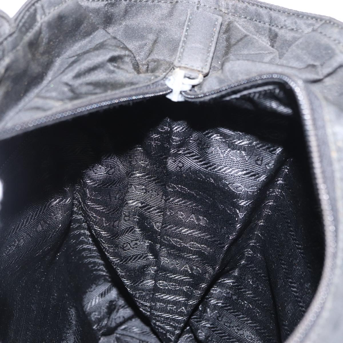 PRADA Tote Bag Nylon Black Silver Auth 151558